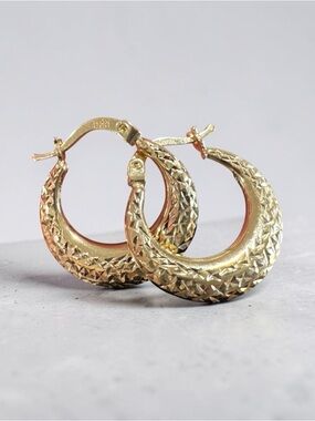 14K Gold Textured Hoop Earrings